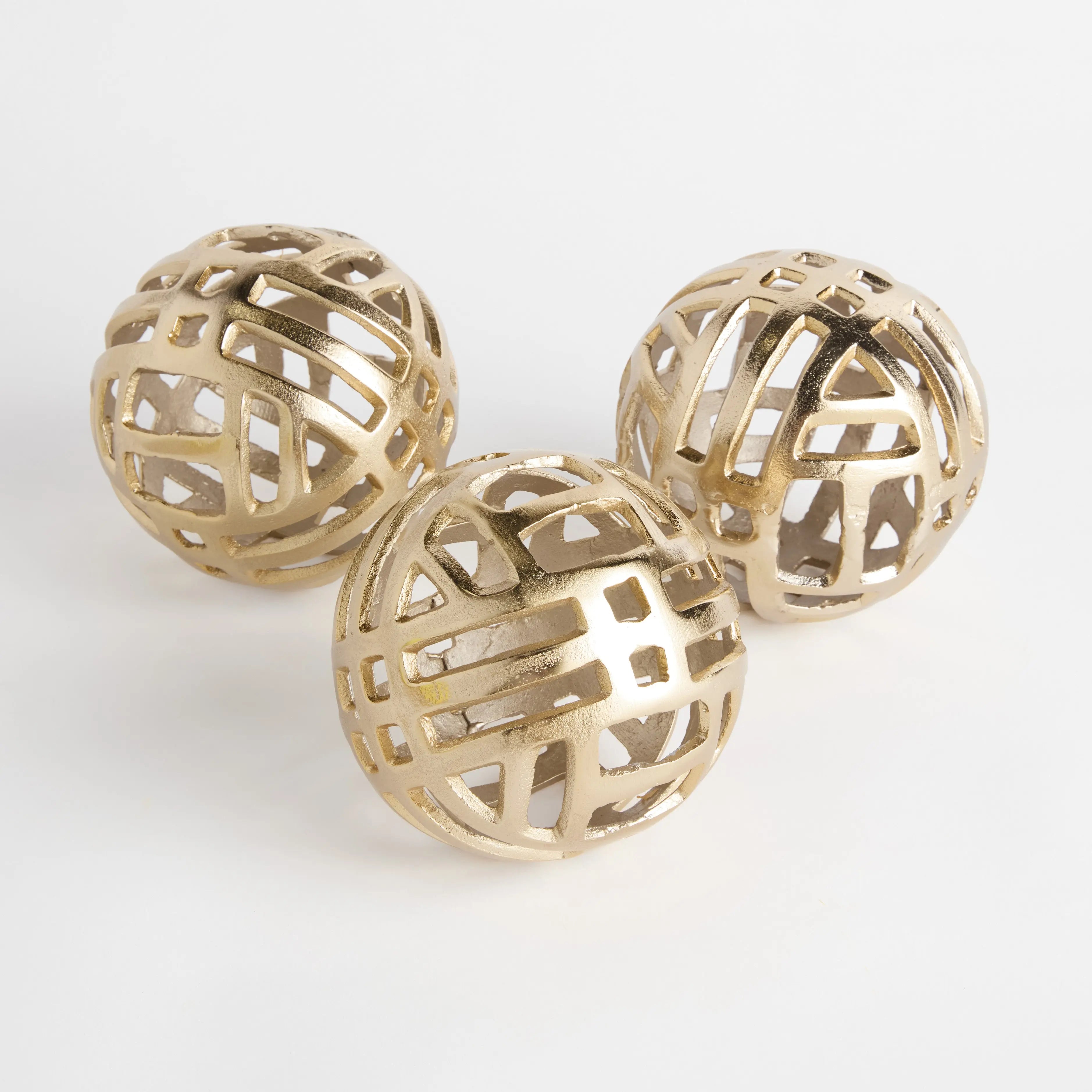 Candace Sculptural Orbs - Set of 3 Champagne Gold Cast Aluminum - Villa Decor & Design