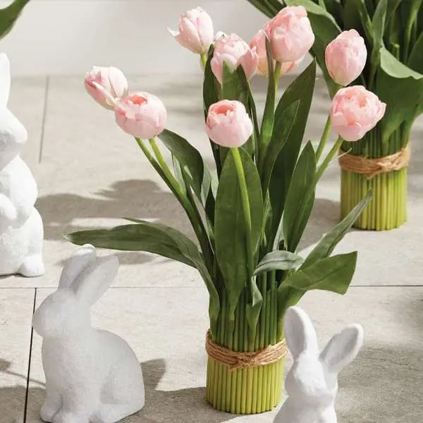 Peony Tulip Bundle Drop-In - Realistic Soft Pink Faux Floral (19" or 22") - Villa Decor & Design