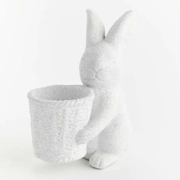 Janie Rabbit with Basket Pot - Speckled Concrete Garden Planter - Villa Decor & Design