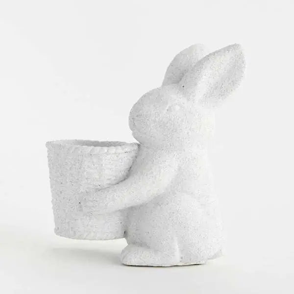 Janie Rabbit with Basket Pot - Speckled Concrete Garden Planter - Villa Decor & Design