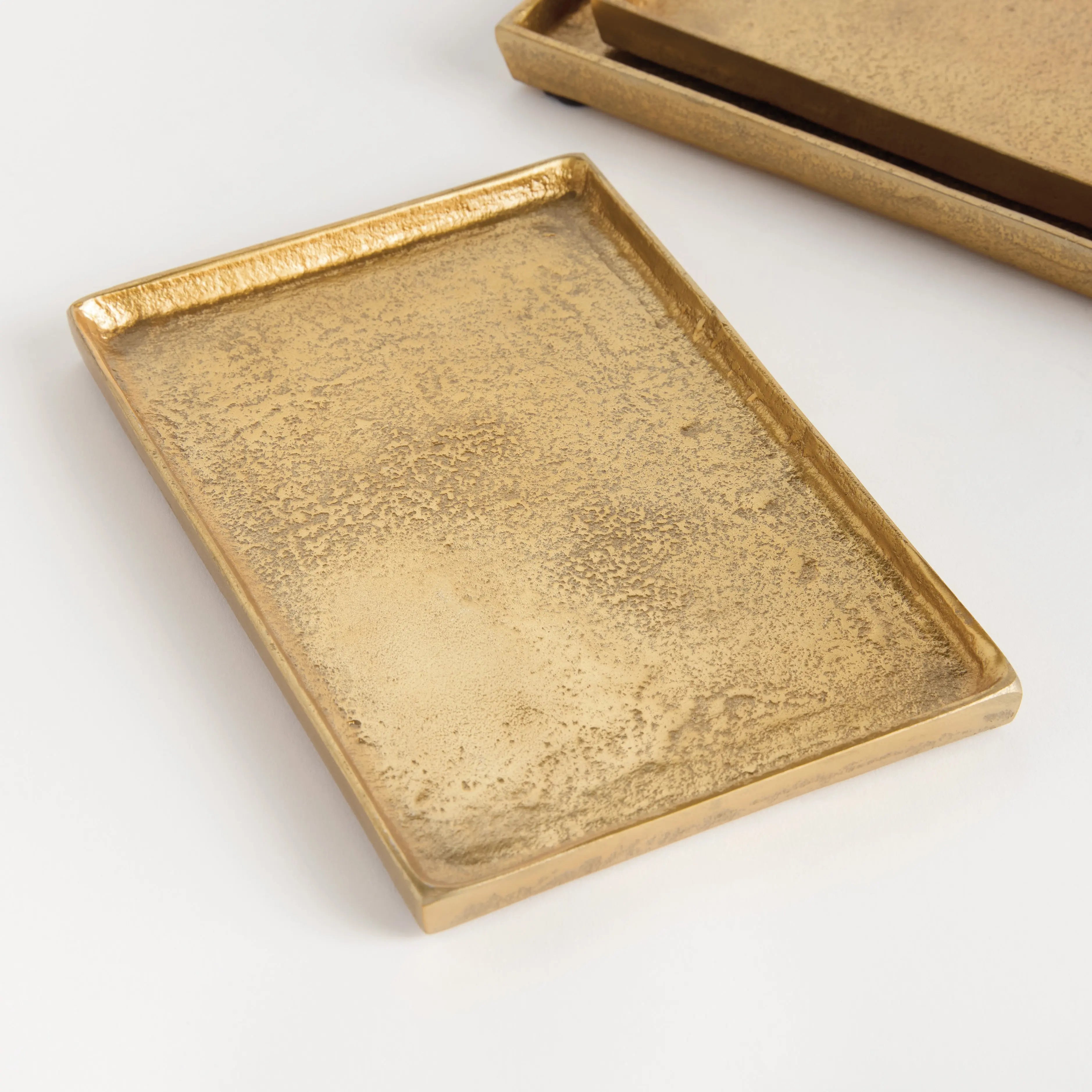 Brett Rectangular Decorative Trays - Set of 3 Gold Cast Aluminum - Villa Decor & Design