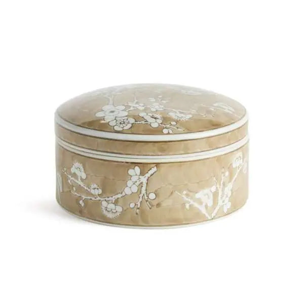 Province Empress Round Lidded Catchall Box (Small or Large) | Taupe Chinoiserie Porcelain Catchall Box Napa Home & Garden