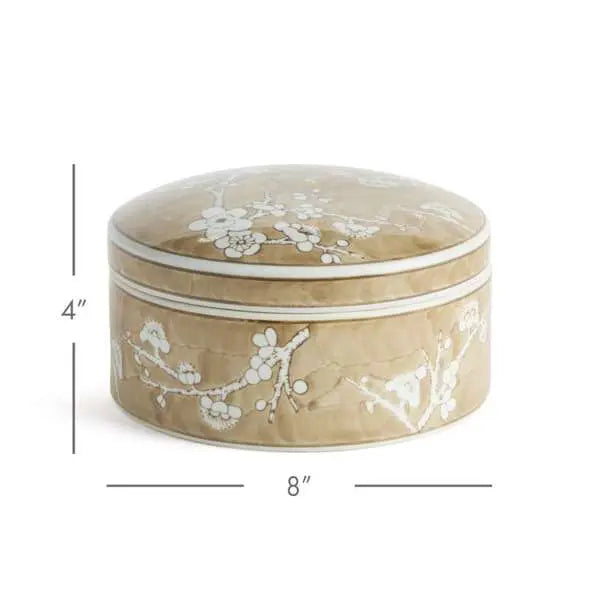 Province Empress Round Lidded Catchall Box (Small or Large) | Taupe Chinoiserie Porcelain Catchall Box Napa Home & Garden