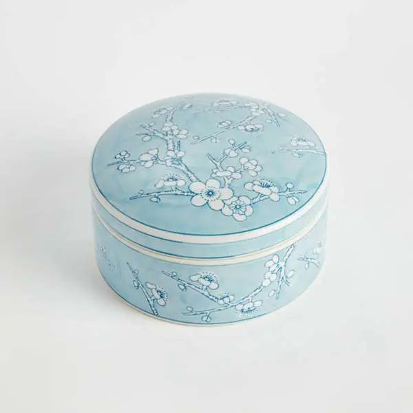 Monarch Empress Round Lidded Catchall Box - Blue & White Porcelain Box (Small or Large) - Villa Decor & Design