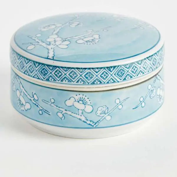 Monarch Empress Round Lidded Catchall Box - Blue & White Porcelain Box (Small or Large) - Villa Decor & Design