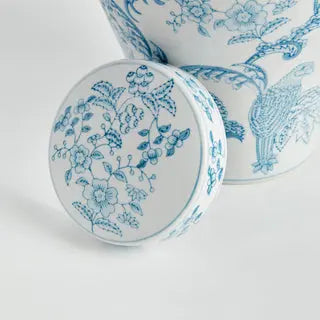 Monarch Parrot Ginger Jar - Light Blue & White Hand-Painted Porcelain - Villa Decor & Design