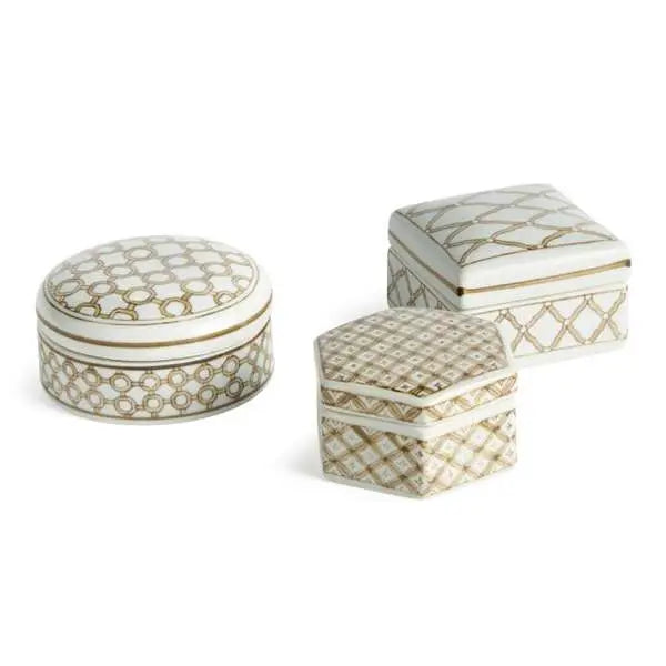 Province Lidded Boxes ST/3 | Taupe Chinoiserie Porcelain Lidded Boxes Napa Home & Garden
