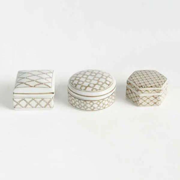 Province Lidded Boxes ST/3 | Taupe Chinoiserie Porcelain Lidded Boxes Napa Home & Garden