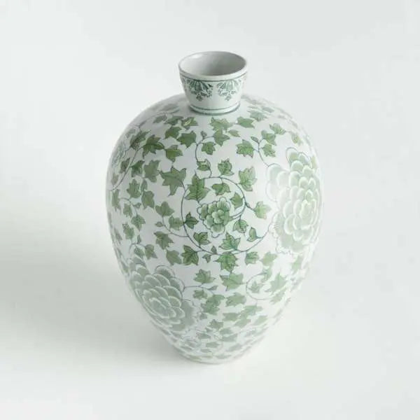 Imperial Ivy Bottle Vase | Green Chinoiserie Porcelain Bottle Vase Napa Home & Garden