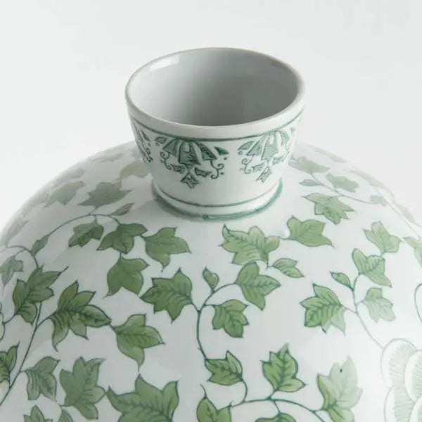 Imperial Ivy Bottle Vase | Green Chinoiserie Porcelain Bottle Vase Napa Home & Garden