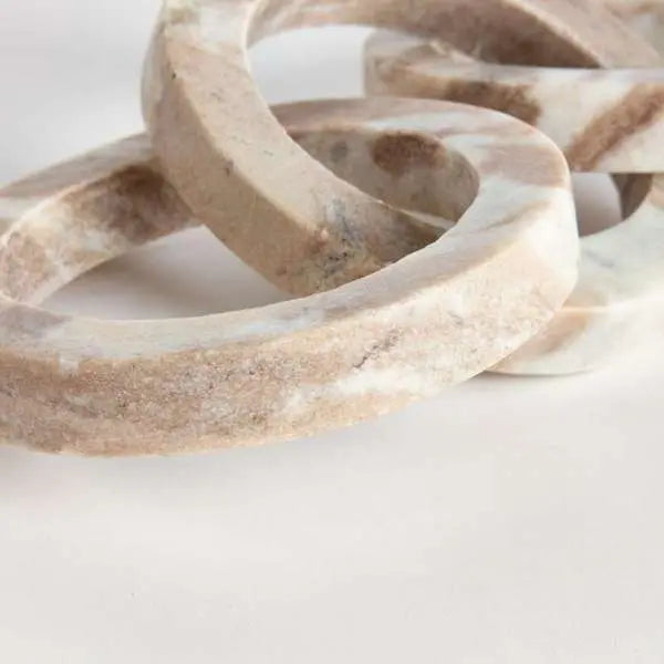 Janelle Marble Link Sculpture - 13" Brown & White Honed Marble Links - Villa Decor & Design