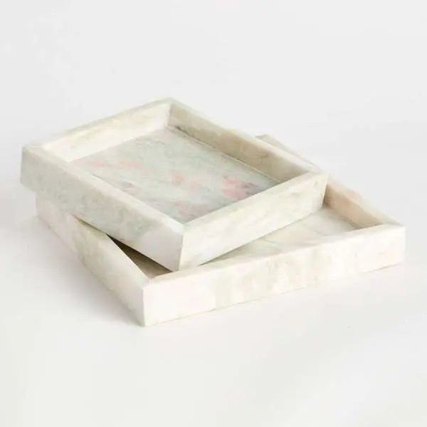 Johanna Square Marble Trays - Set of 2 Green & Pink Veined Marble Trays - Villa Decor & Design