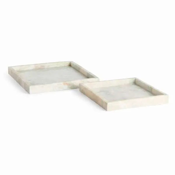 Johanna Square Marble Trays - Set of 2 Green & Pink Veined Marble Trays - Villa Decor & Design