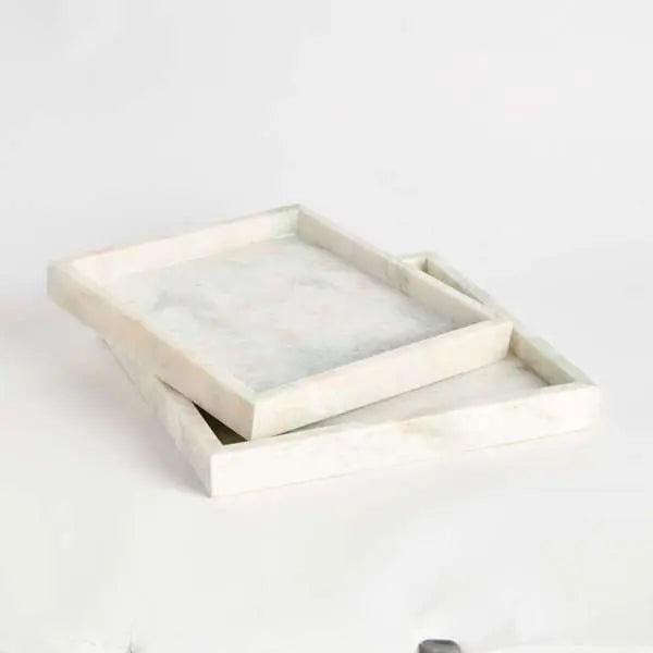 Johanna Square Marble Trays - Set of 2 Green & Pink Veined Marble Trays - Villa Decor & Design