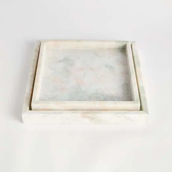 Johanna Square Marble Trays - Set of 2 Green & Pink Veined Marble Trays - Villa Decor & Design