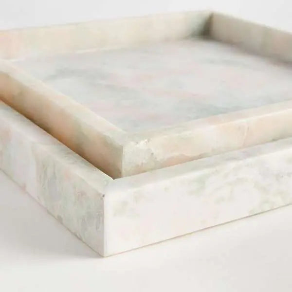Johanna Square Marble Trays - Set of 2 Green & Pink Veined Marble Trays - Villa Decor & Design