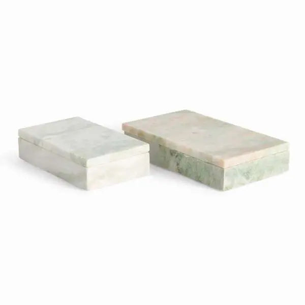 Johanna Marble Lidded Boxes - Set of 2 Green & Pink Veined Marble Boxes - Villa Decor & Design