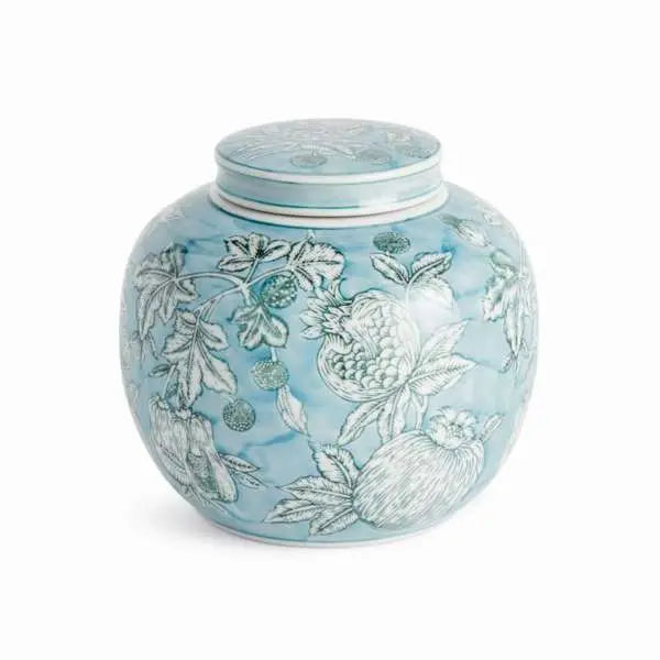 Pomegranate Sketch Lidded Jar | Blue and White Porcelain Jar - Villa Decor & Design