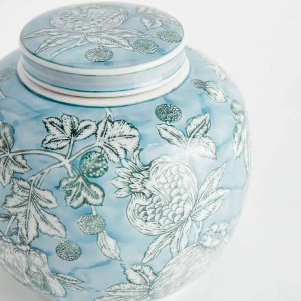 Pomegranate Sketch Lidded Jar | Blue and White Porcelain Jar - Villa Decor & Design