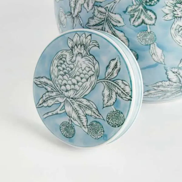 Pomegranate Sketch Lidded Jar | Blue and White Porcelain Jar - Villa Decor & Design
