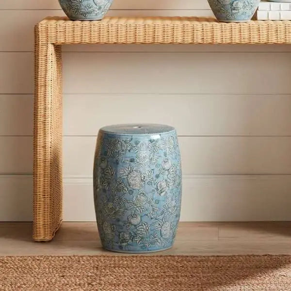 Pomegranate Sketch Stool | Blue and White Porcelain Stool - Villa Decor & Design