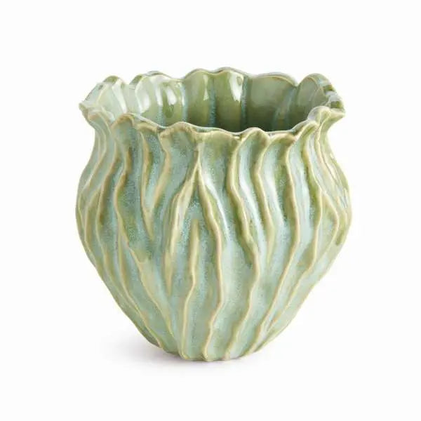 Esmeralda Pot Large - Sculptural Reactive Green Ceramic Planter - Villa Decor & Design