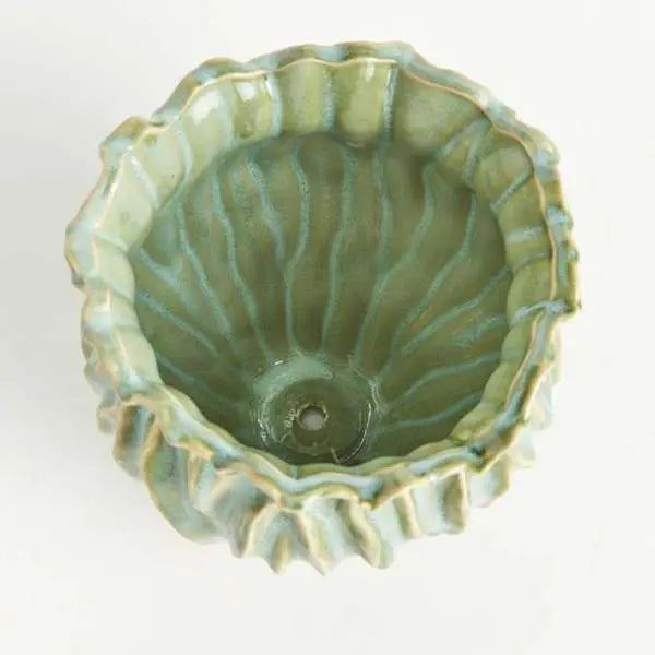 Esmeralda Pot Large - Sculptural Reactive Green Ceramic Planter - Villa Decor & Design