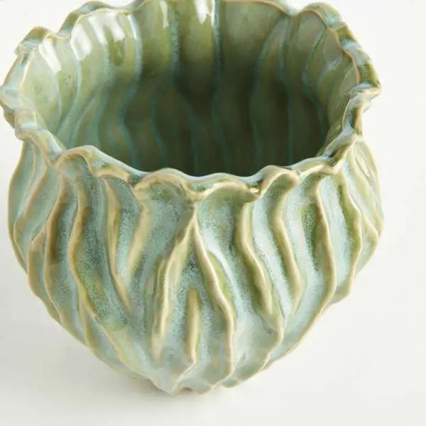 Esmeralda Pot Large - Sculptural Reactive Green Ceramic Planter - Villa Decor & Design
