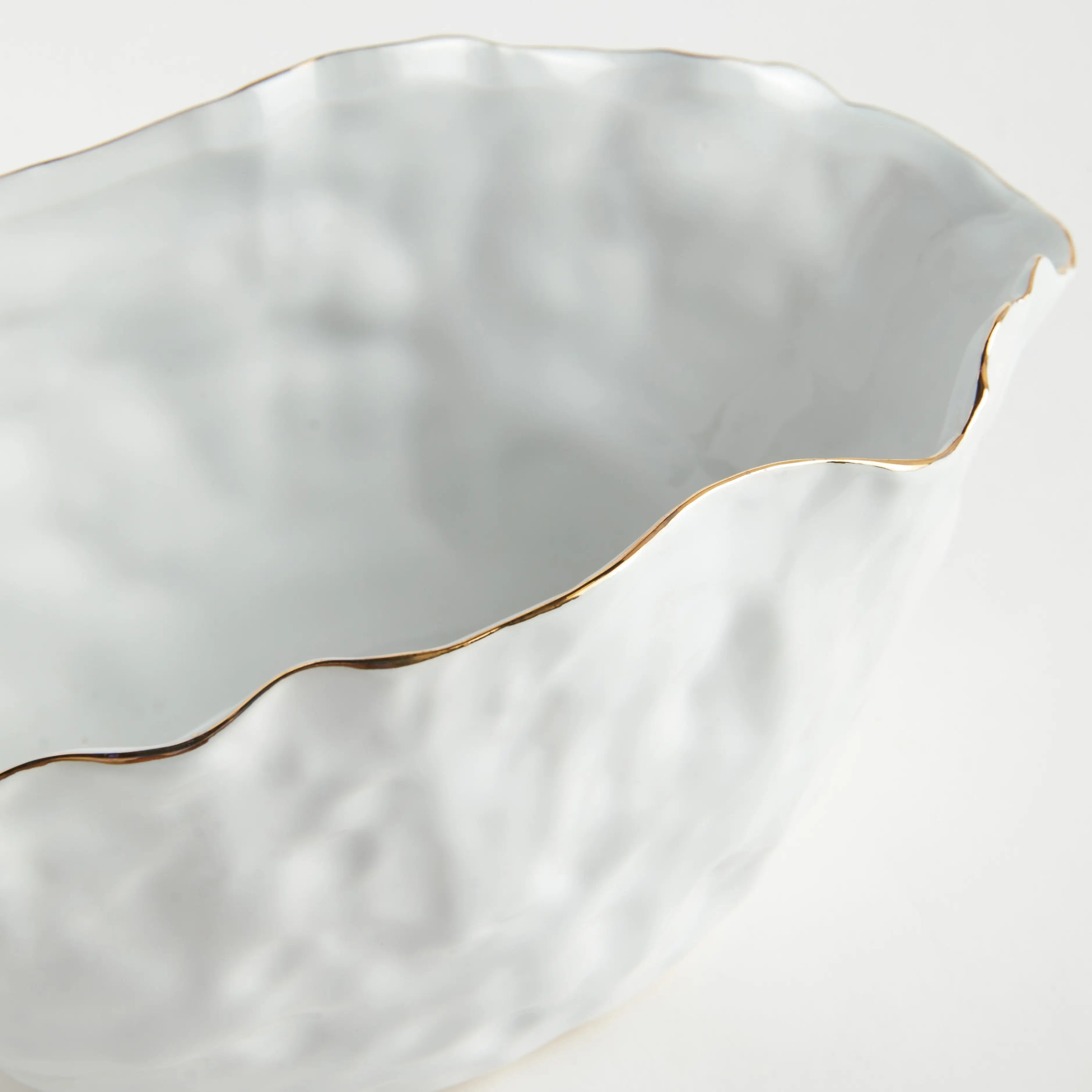 Mackenna Wide Vase - Crimped White & Gold Ceramic Centerpiece - Villa Decor & Design