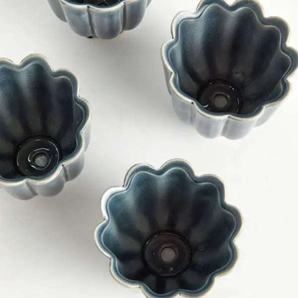 Freya Mini Pots - Set of 4 Scalloped Reactive Glaze Planters (Green or Teal) - Villa Decor & Design