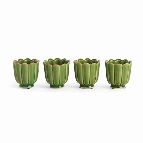 Freya Mini Pots - Set of 4 Scalloped Reactive Glaze Planters (Green or Teal) - Villa Decor & Design