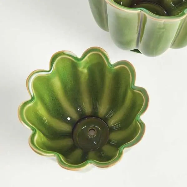 Freya Pots - Set of 2 Scalloped Reactive Glaze Planters (Green or Teal) - Villa Decor & Design