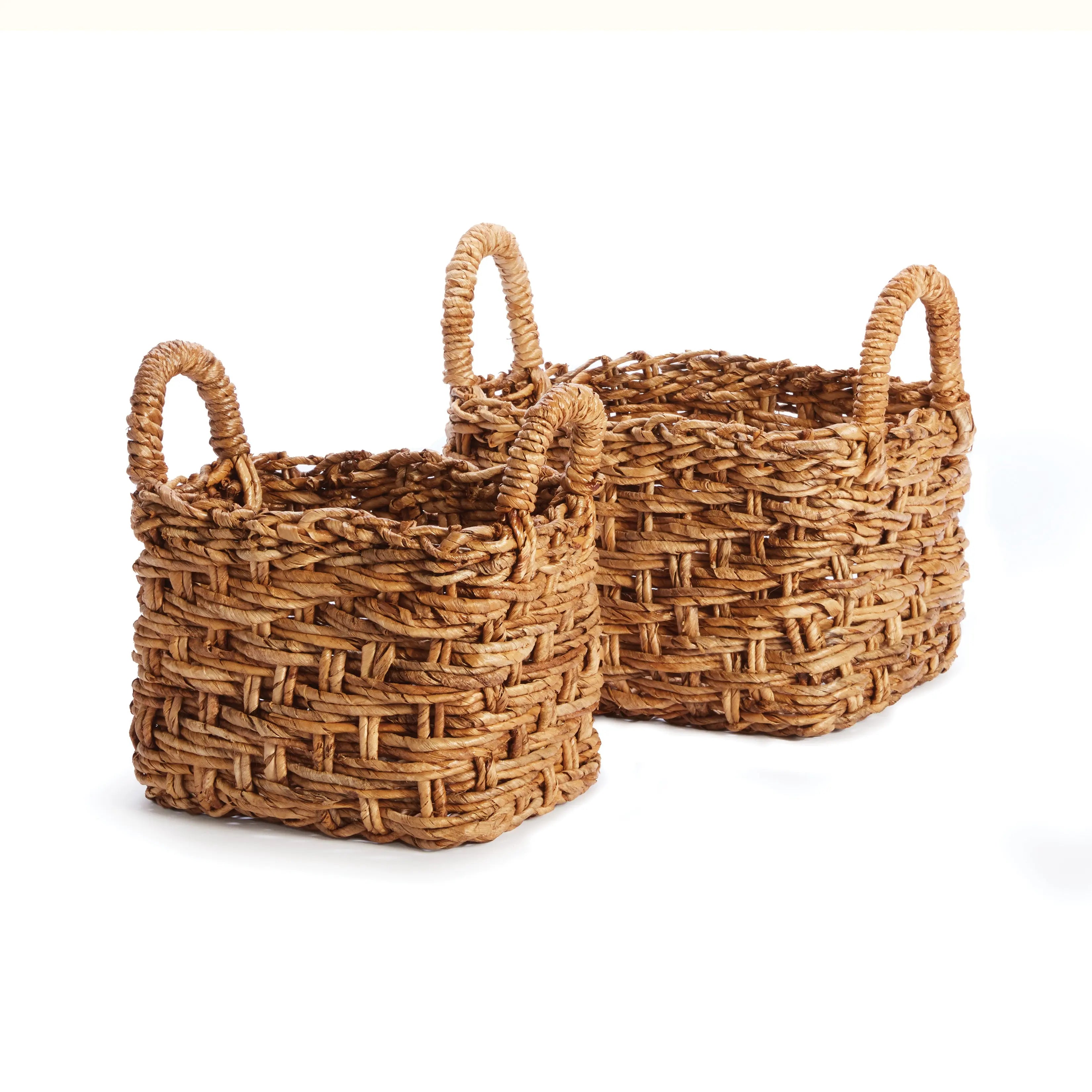 Eve Banana Leaf Baskets - Set of 2 Braided Square Baskets - Villa Decor & Design