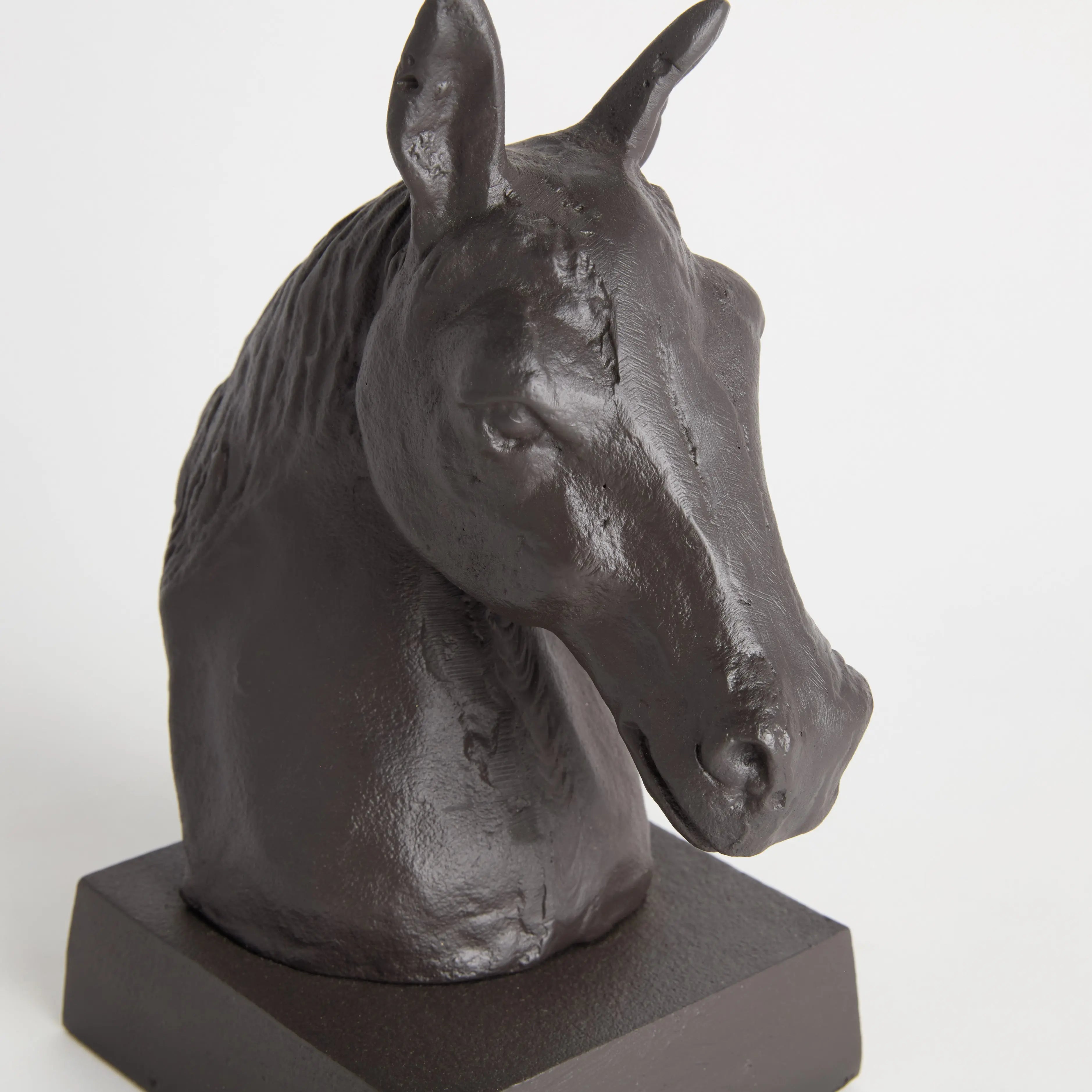 Horse Head Sculpture - Matte Black Bronze Cast Aluminum Bust - Villa Decor & Design