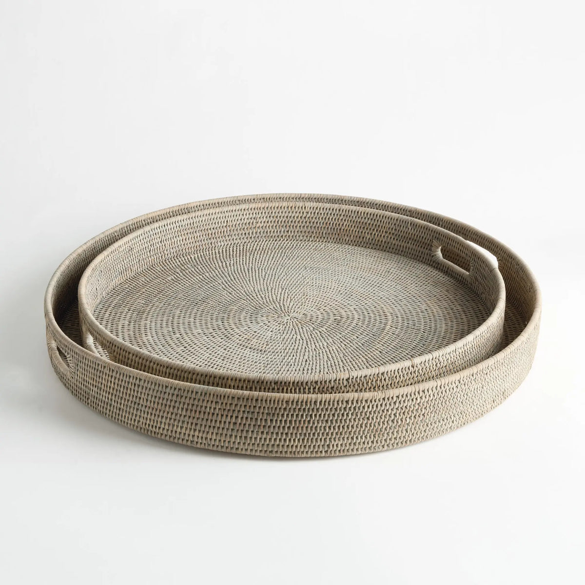 Burma Rattan Round Ottoman Trays Lg Set of 2
