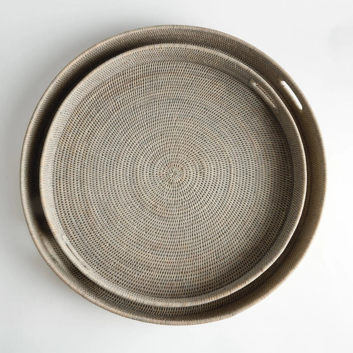 Burma Rattan Round Ottoman Trays Lg Set of 2