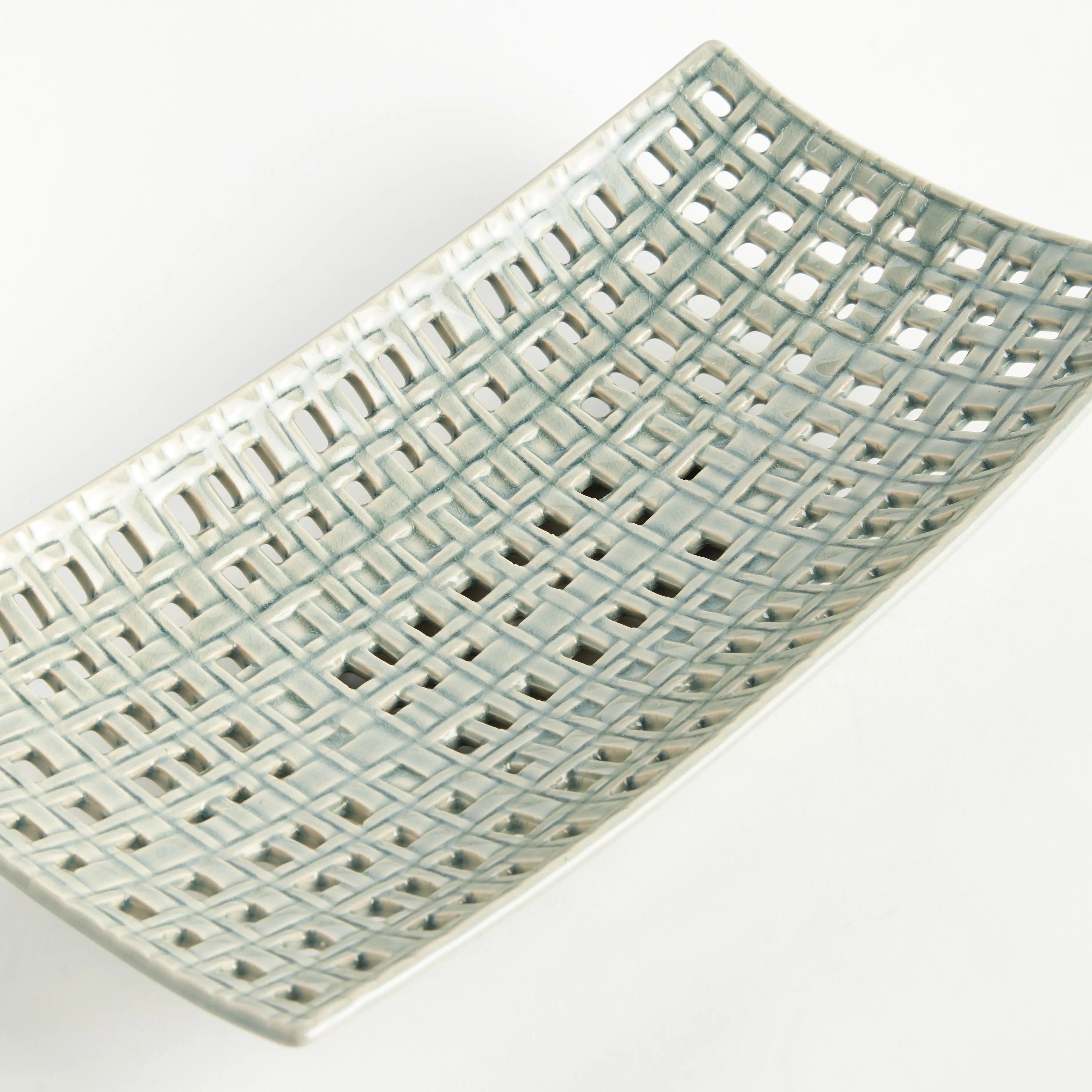 Emily Stoneware Tray - Sand-Casted Open Weave Decorative Accent (Square or Rectangular) - Villa Decor & Design