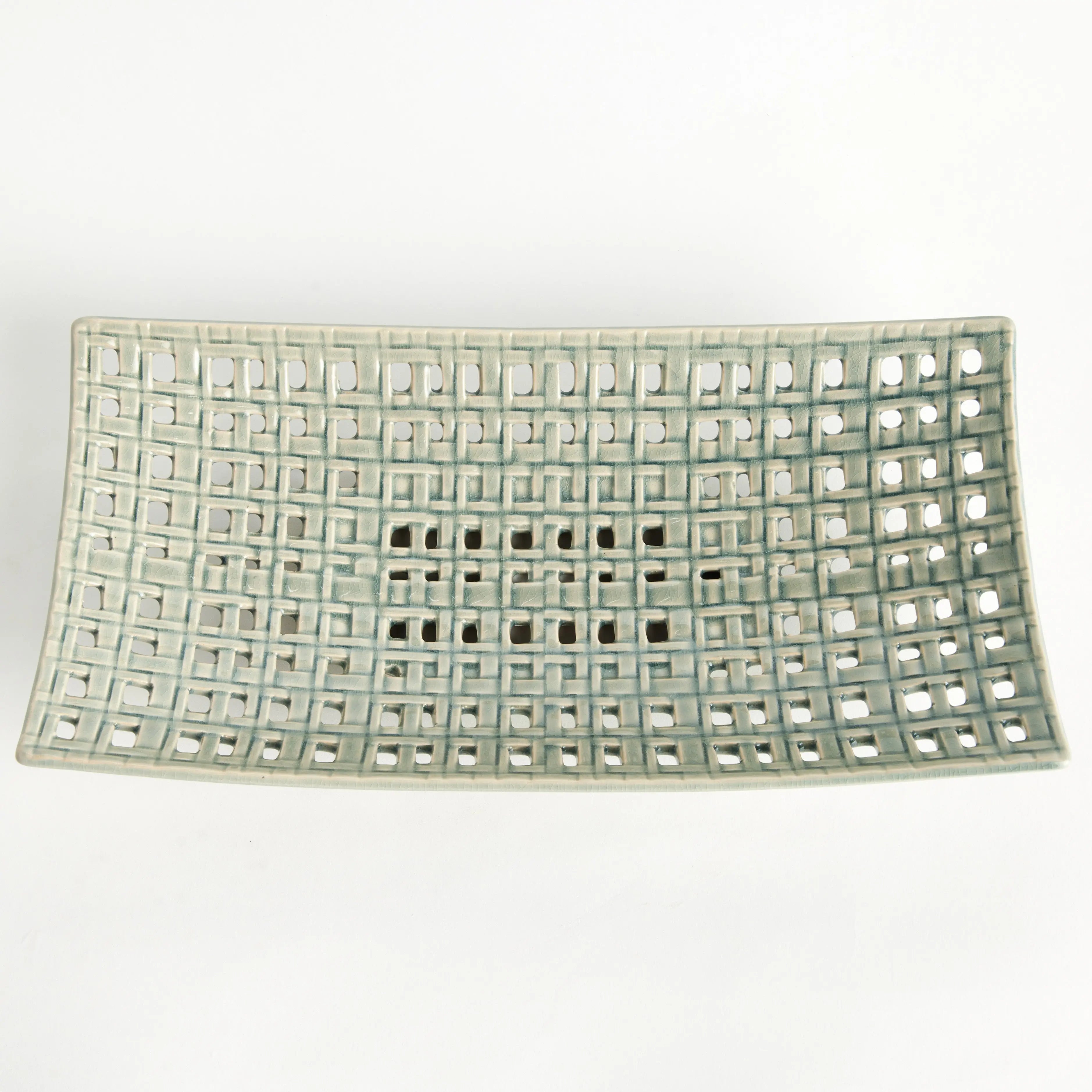 Emily Stoneware Tray - Sand-Casted Open Weave Decorative Accent (Square or Rectangular) - Villa Decor & Design