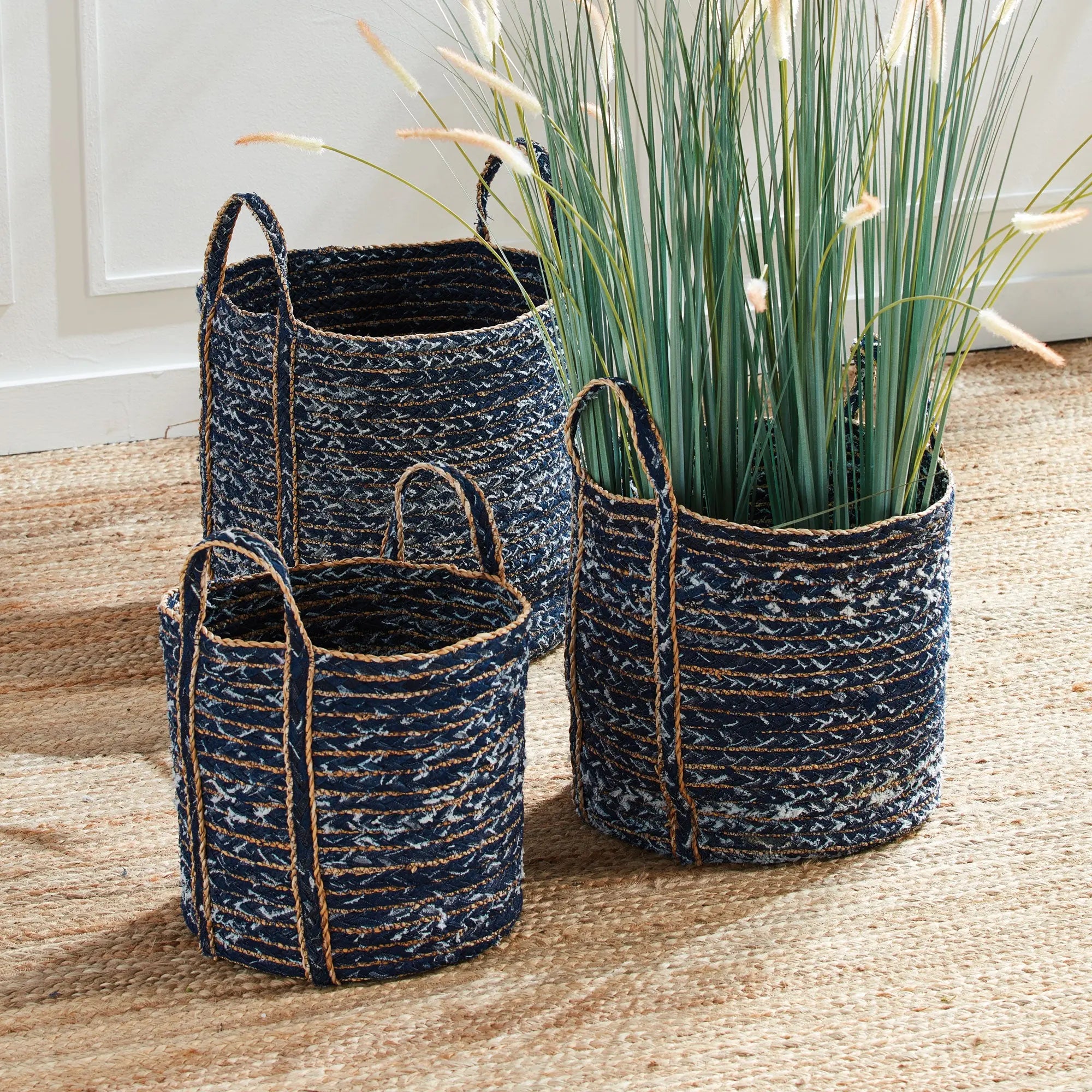 DENIM ROUND BASKETS, SET OF 3 Villa Decor & Design