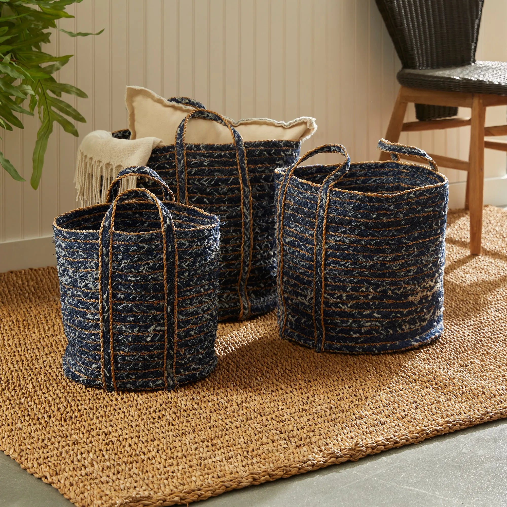 DENIM ROUND BASKETS, SET OF 3 Villa Decor & Design