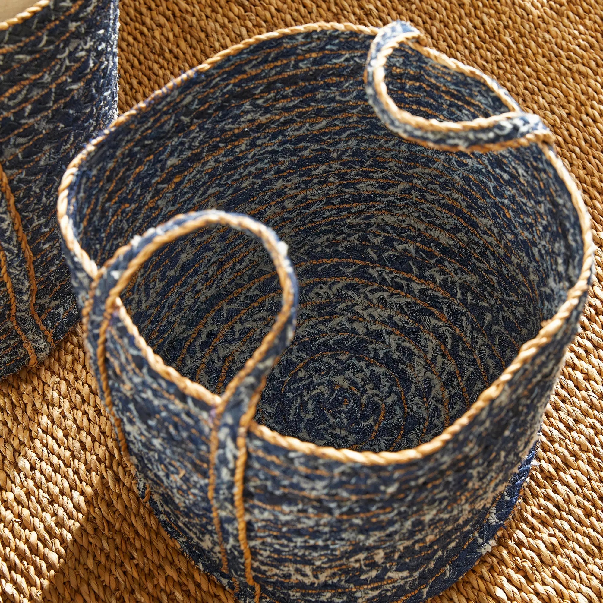 DENIM ROUND BASKETS, SET OF 3 Villa Decor & Design