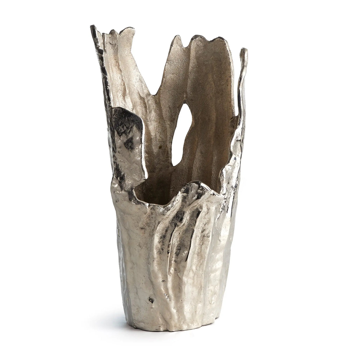 Arbre large silver cast aluminum vase, front view