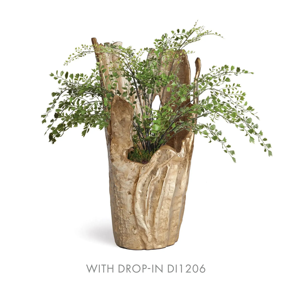 Arbre gold vase with a fern drop-in arrangement