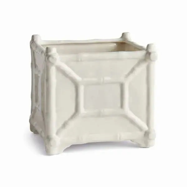 Chinoiserie Bamboo Cachepot - Classic White Ceramic Planter (Small or Large) - Villa Decor & Design