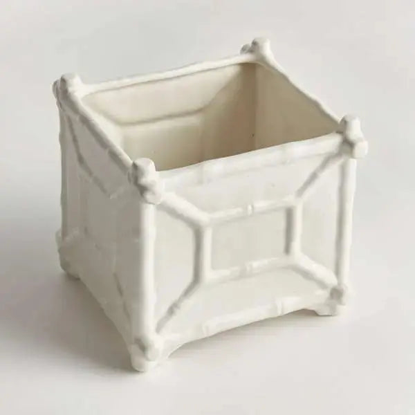Chinoiserie Bamboo Cachepot - Classic White Ceramic Planter (Small or Large) - Villa Decor & Design