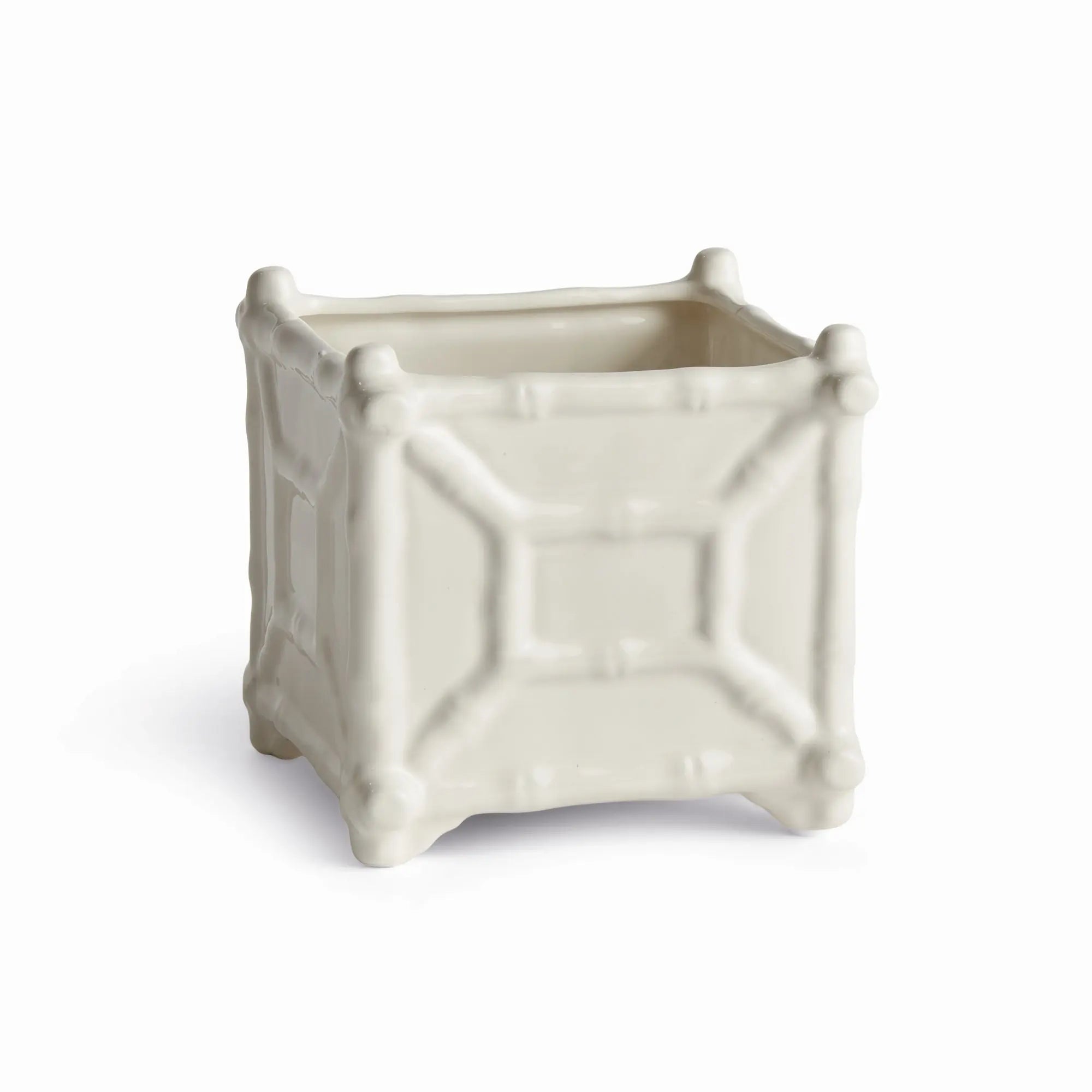 Chinoiserie Bamboo Cachepot - Classic White Ceramic Planter (Small or Large) - Villa Decor & Design
