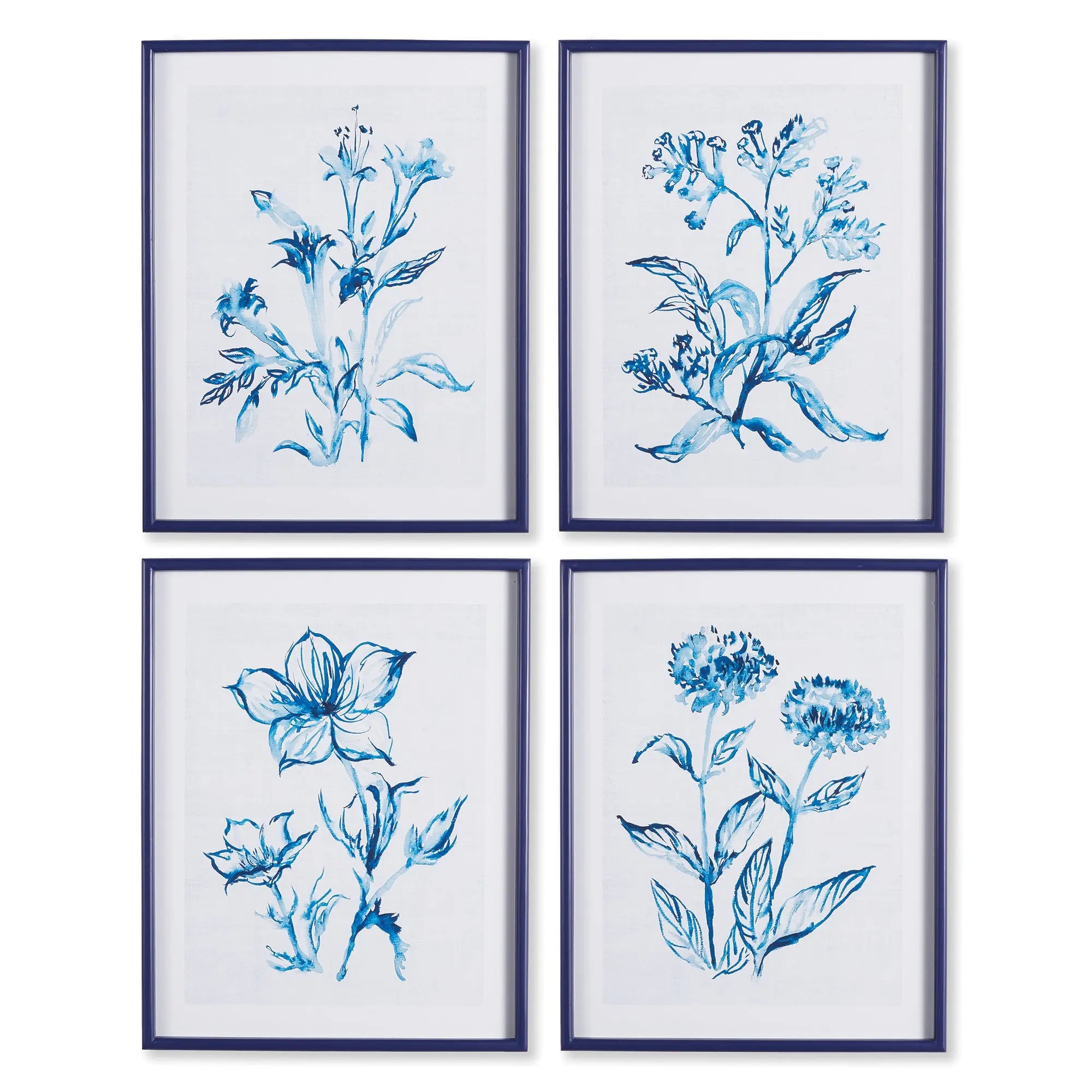 INDIGO WATERCOLOR BOTANICAL PRINTS, SET OF 4 Villa Decor & Design