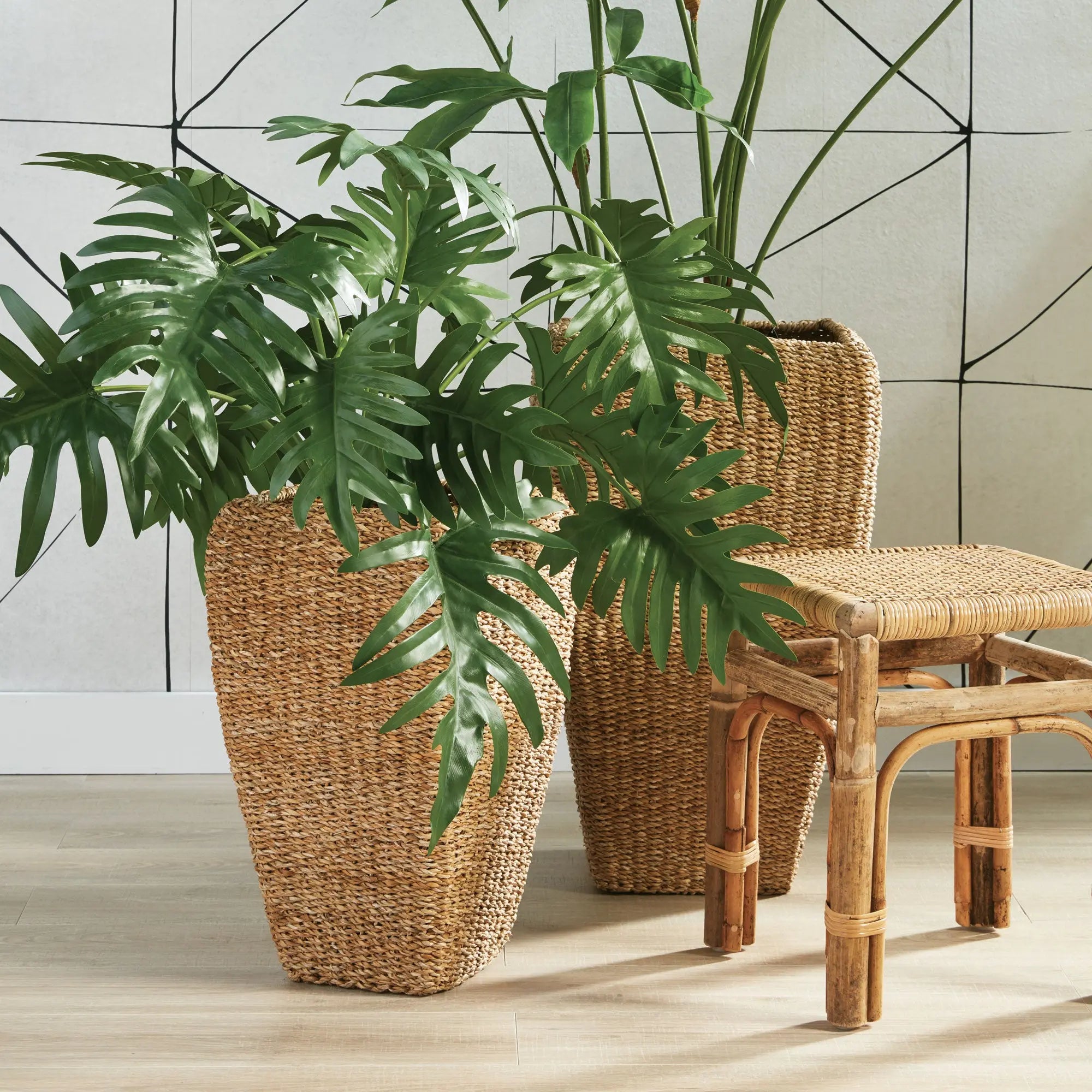 SEAGRASS TALL SQUARE PLANTERS, SET OF 2 Villa Decor & Design