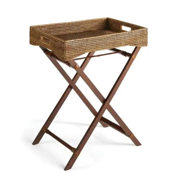 Burma Rattan Butler Tray Table - Foldable, Detachable Tray | Whitewash or Warm Brown Finish Napa Home & Garden