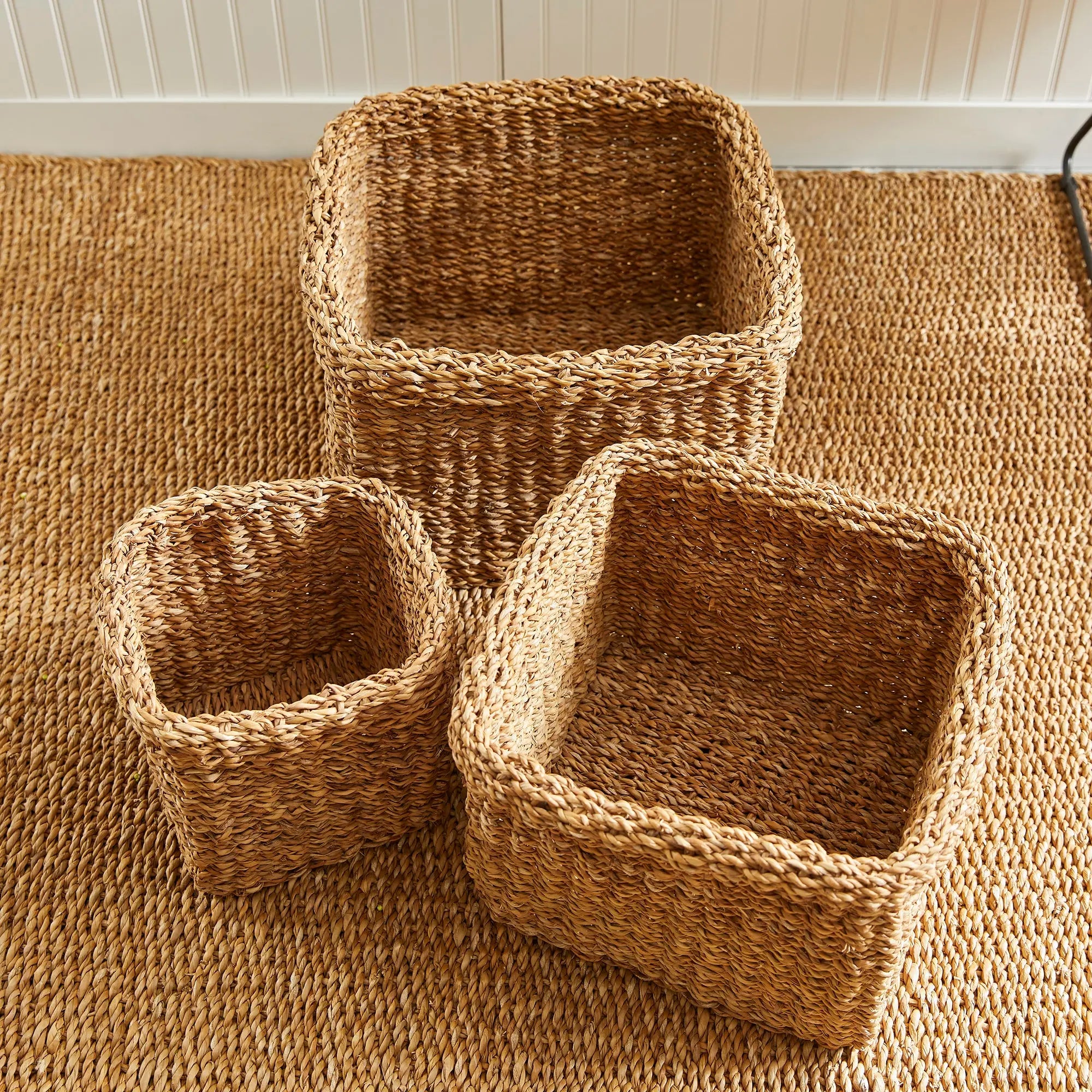 SEAGRASS SQUARE BASKETS WITH CUFFS, SET OF 3 Villa Decor & Design